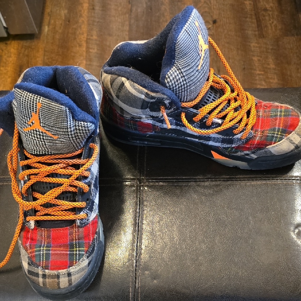Jordan Kids Plaid High-Top Sneakers - Navy, Red & Orange